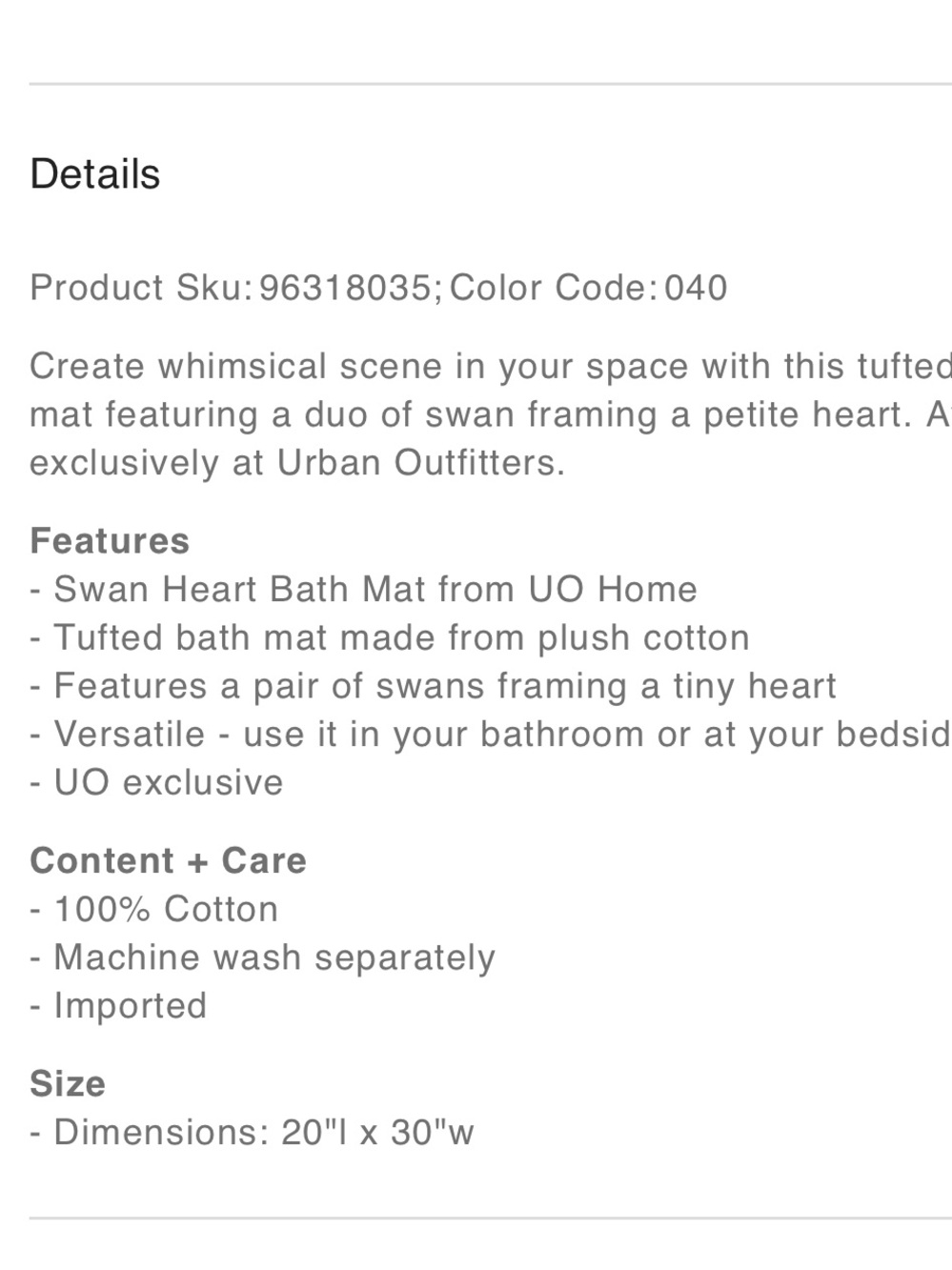 Urban Outfitters Swan Heart Bath Mat NWT - Picture 5 of 9